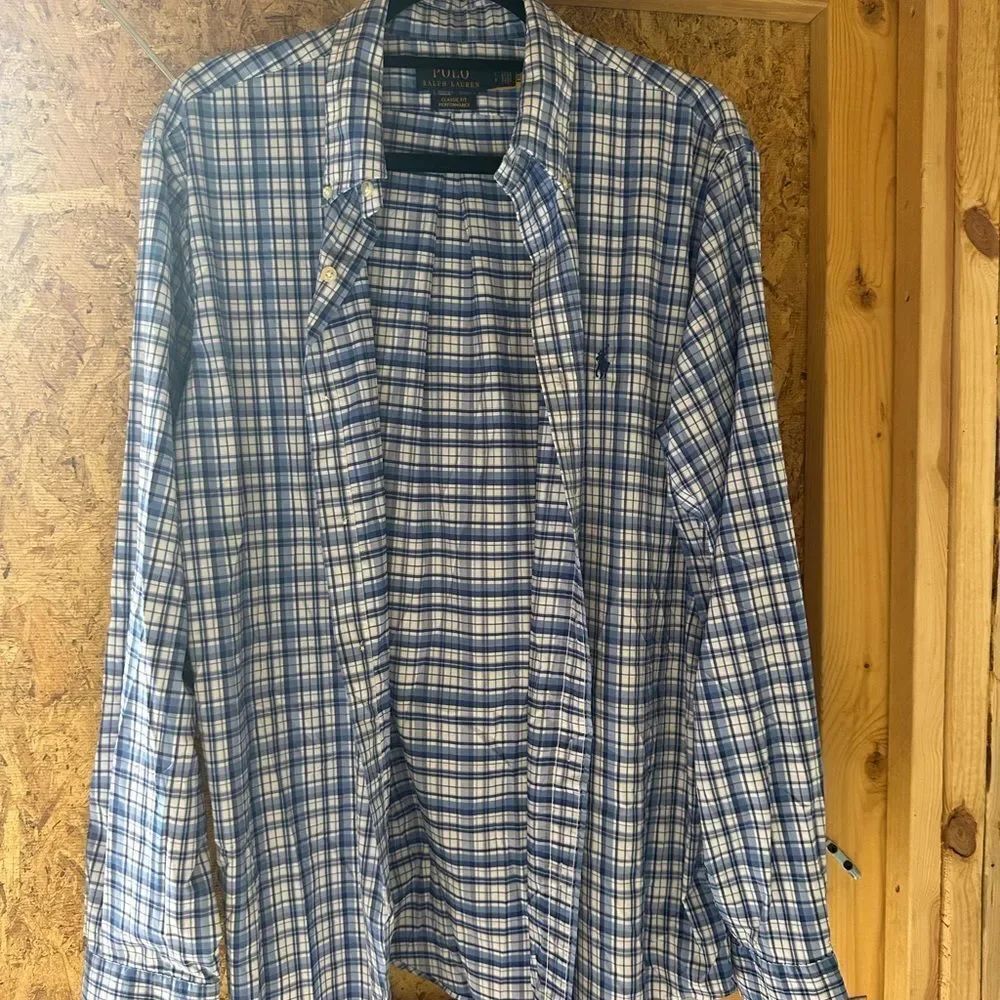 Ralph Lauren Blue and White Plaid Shirt